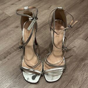 SCHUTZ Metallic Silver Strappy Heels